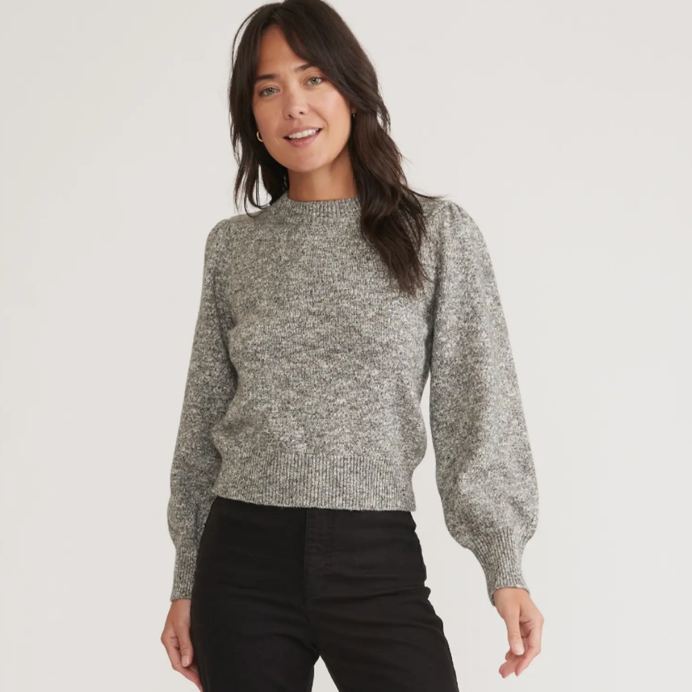 Marine Layer Alma Puff Sleeve Sweater Charcoal Heather Size Large